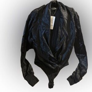 Bebe Black Draped Silk Bodysuit Jacket